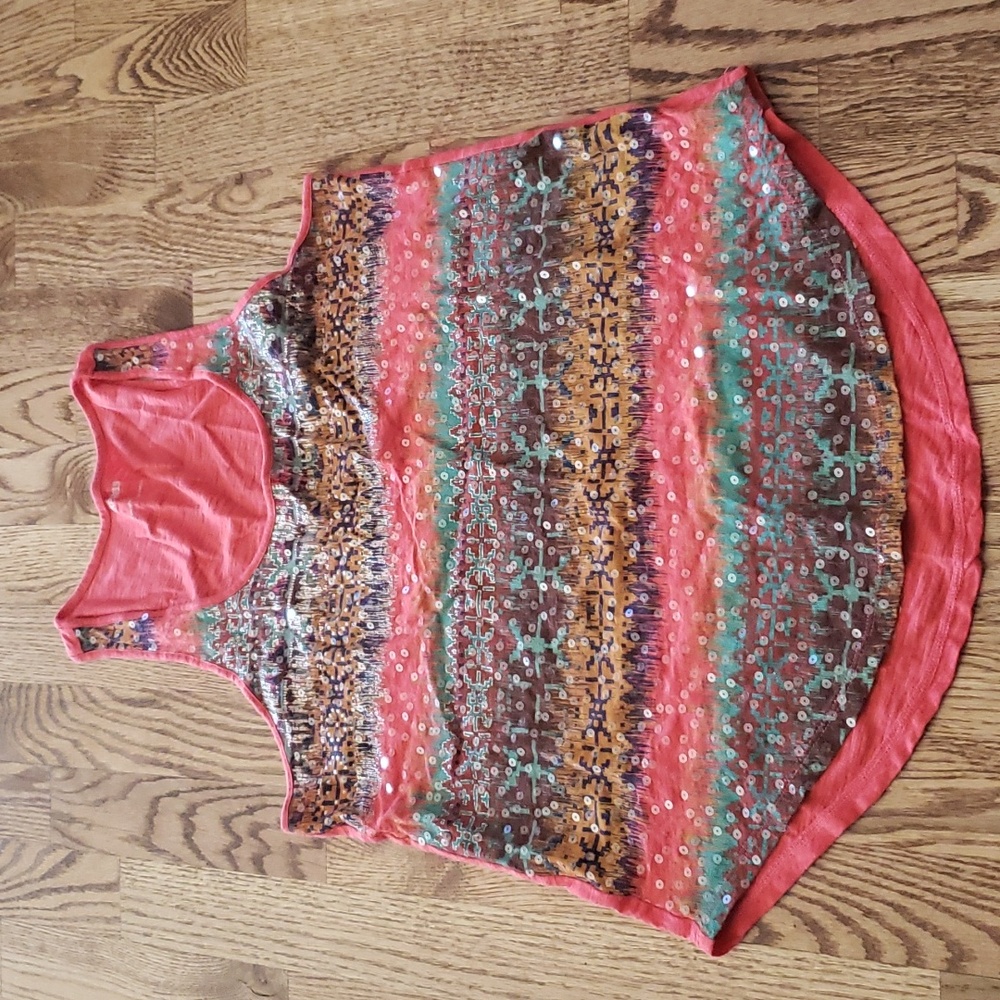 (S) Express Sequin Tank Top Stripes Art Deco Lightweight Vacation Outdoors